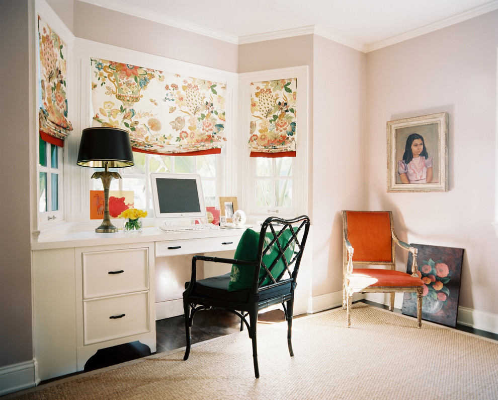 Inspiration for an eclectic built-in desk home office remodel in San Francisco