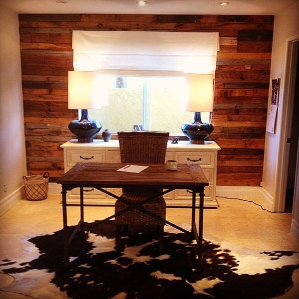 Design ideas for a medium sized rustic home office in Orange County with marble flooring, no fireplace and a freestanding desk.