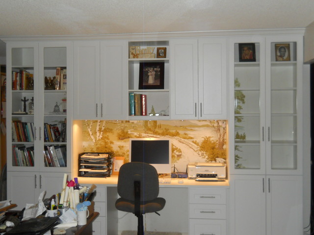 Wall Unit Home Office In Arctic White American Traditional Hawaii By Inspired Closets Houzz - Office Wall Units With Doors