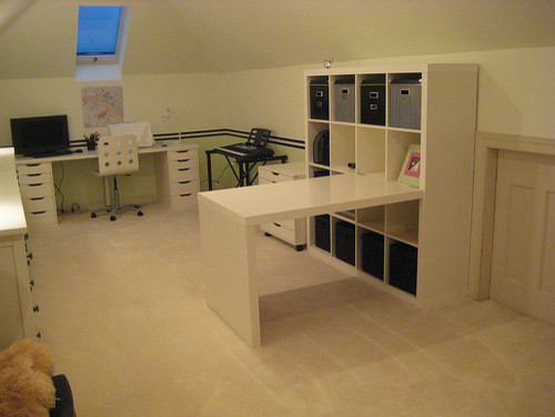 This is an example of a modern home office in Other.