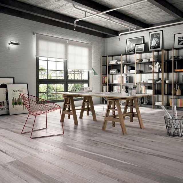 Wood Look Tile Contemporary Home Office Chicago by American