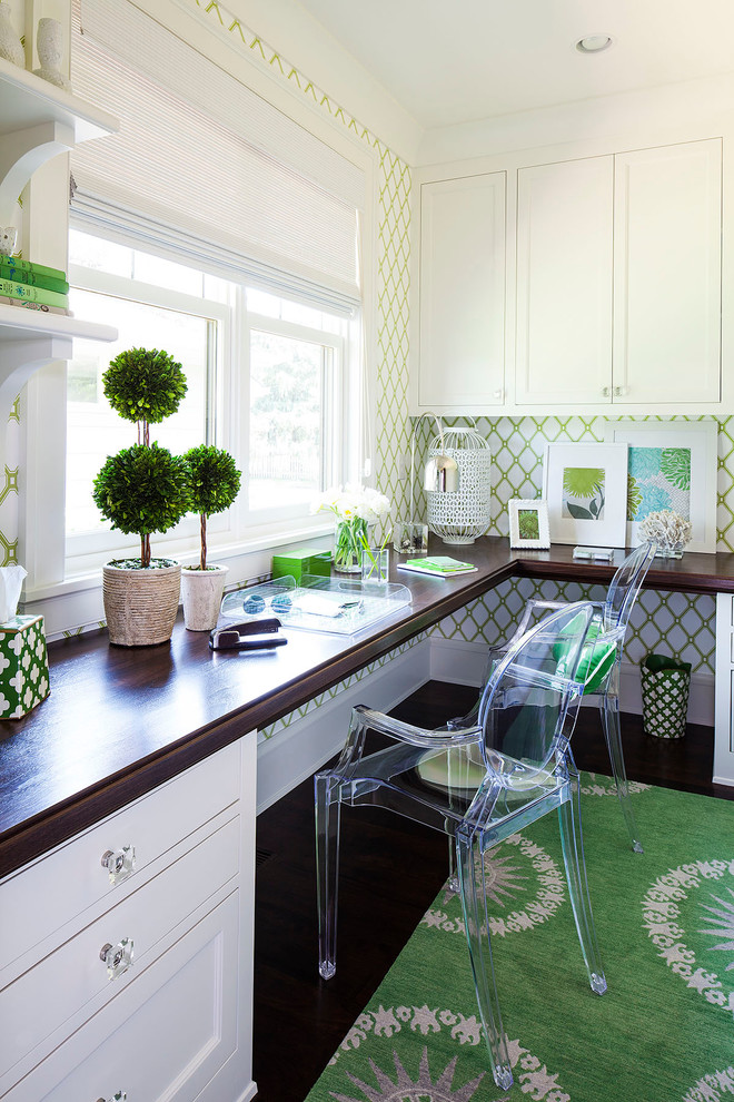 Inspiration for a transitional built-in desk home office remodel in Minneapolis