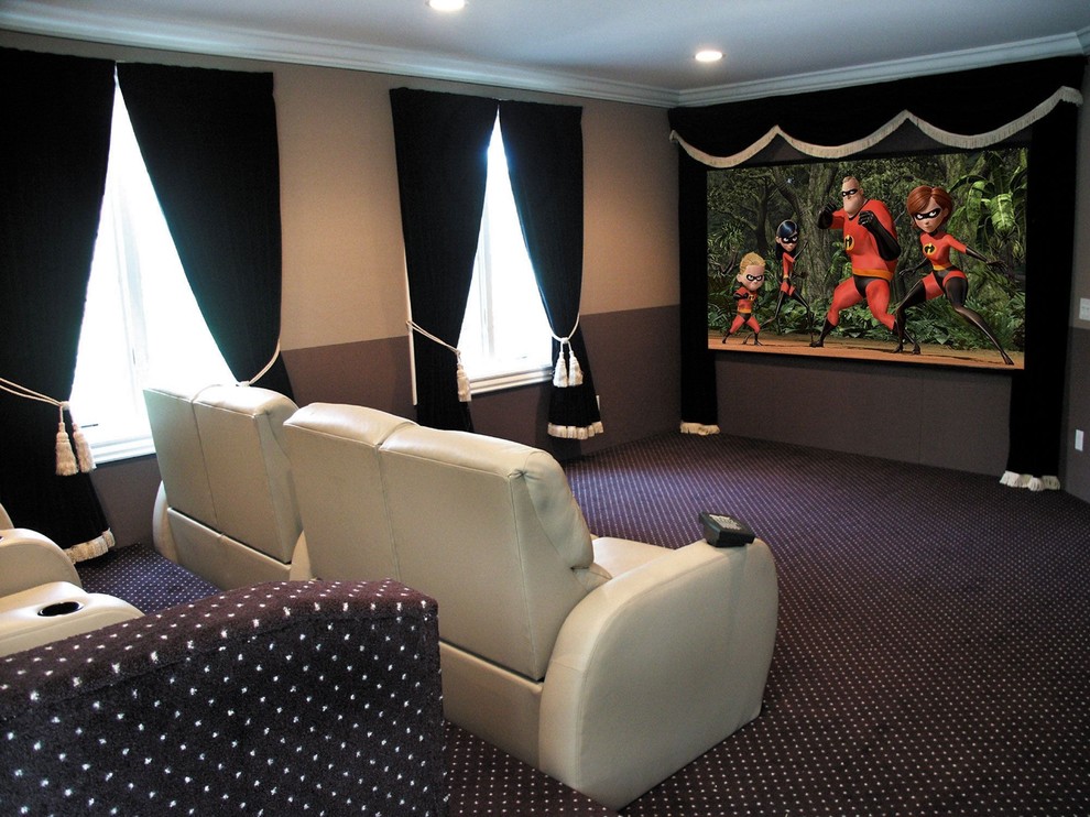 Design ideas for a traditional home cinema in New York.