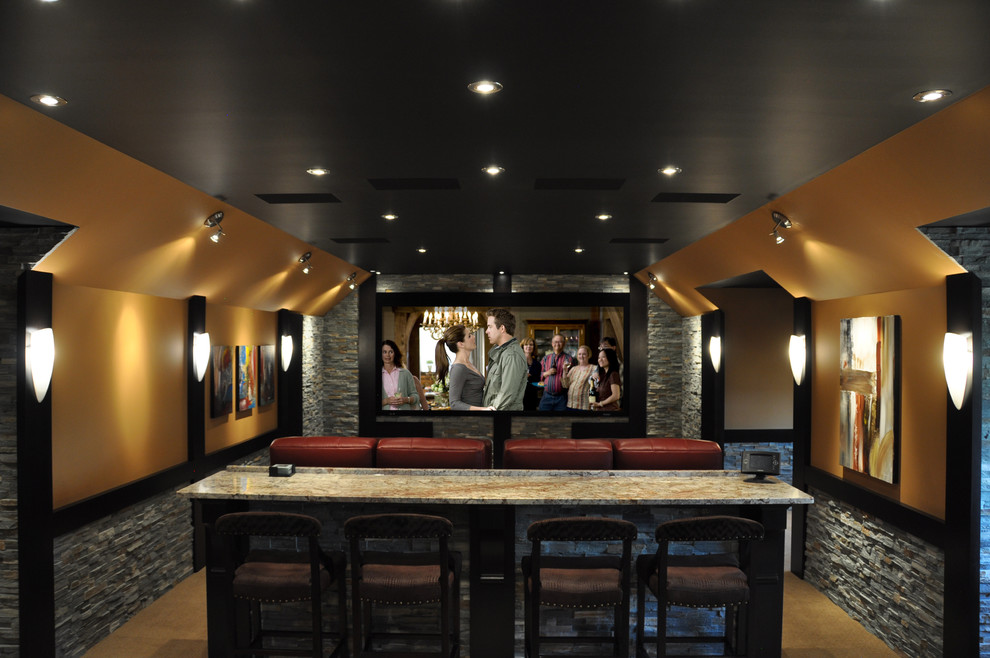 Inspiration for a contemporary enclosed home theater remodel in Toronto