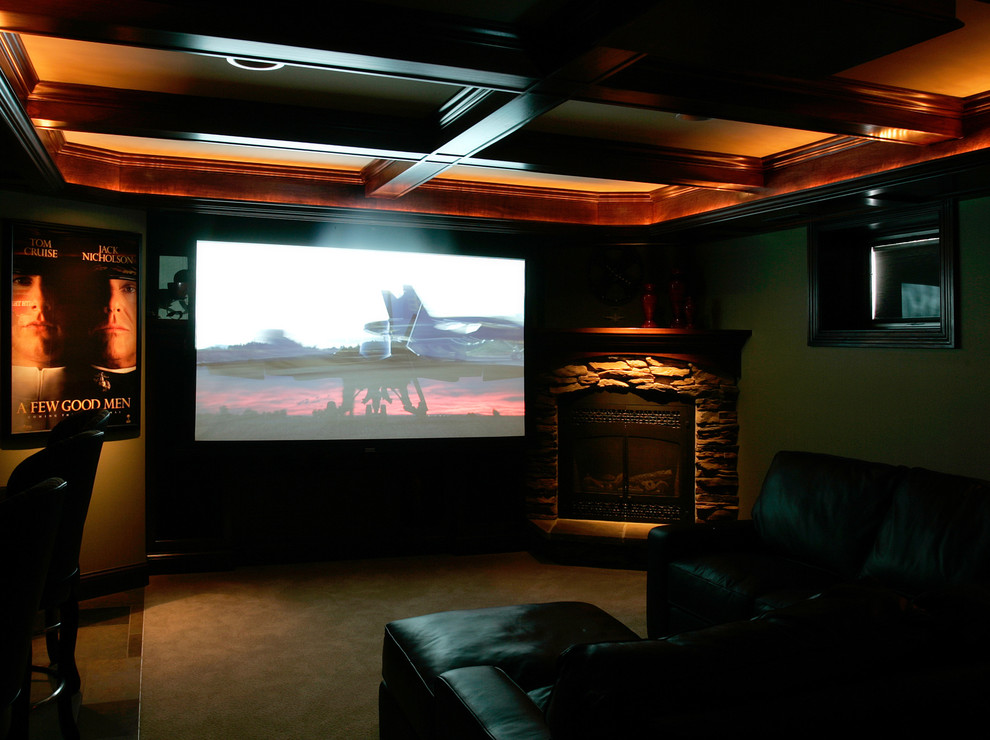 Inspiration for a traditional home cinema in Other.