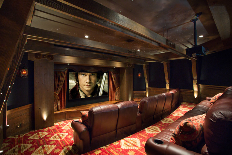 Пример оригинального дизайна: домашний кинотеатр в стиле рустика