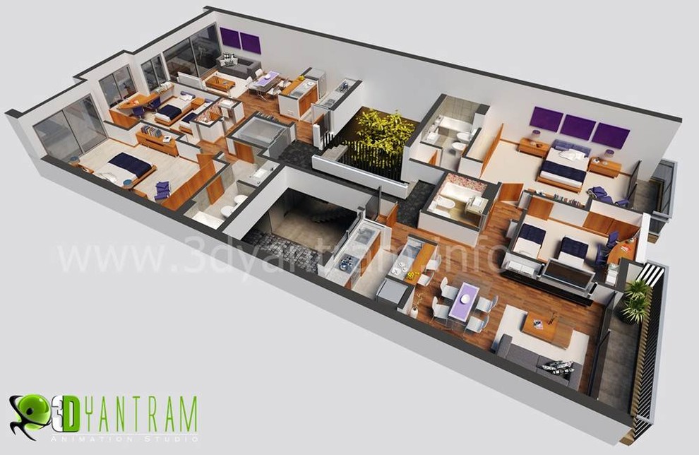 3D Floor Plan Architectural Animation - Asian - Home Theater - New York -  by Yantram Animation Studio | Houzz