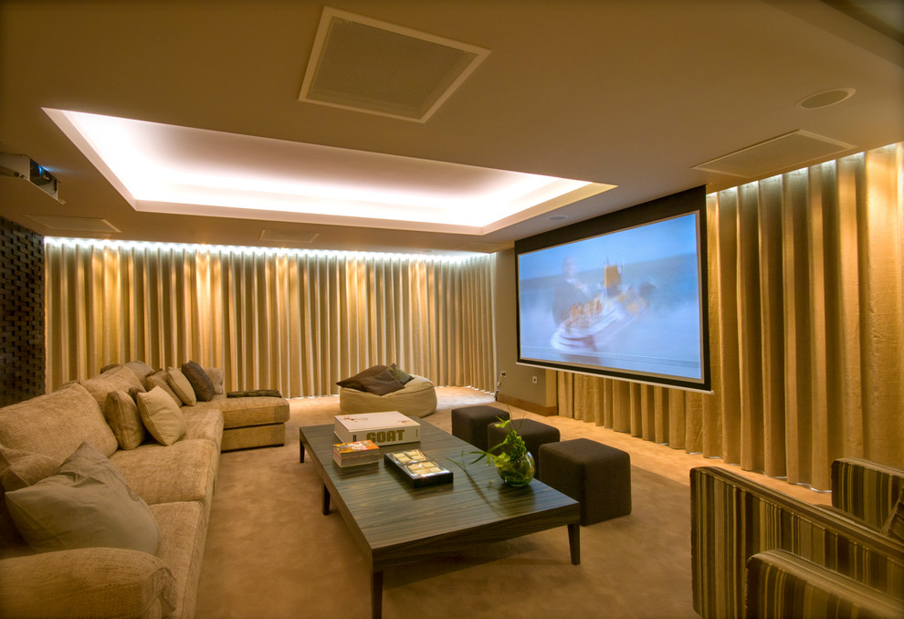 Example of a trendy home theater design in Miami