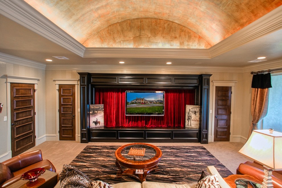 Example of a tuscan home theater design in Oklahoma City