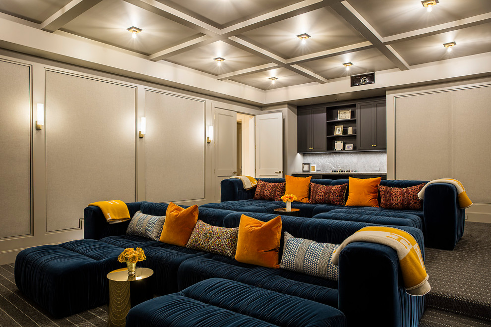 Example of a transitional home theater design in Los Angeles