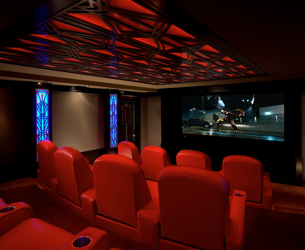 Photo of a modern home cinema in New York.