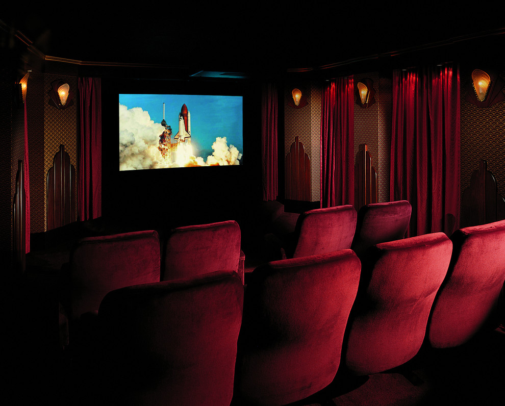 This is an example of a contemporary home cinema in Philadelphia.