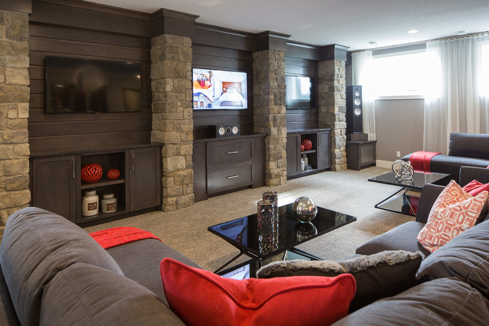Transitional home theater photo in Calgary