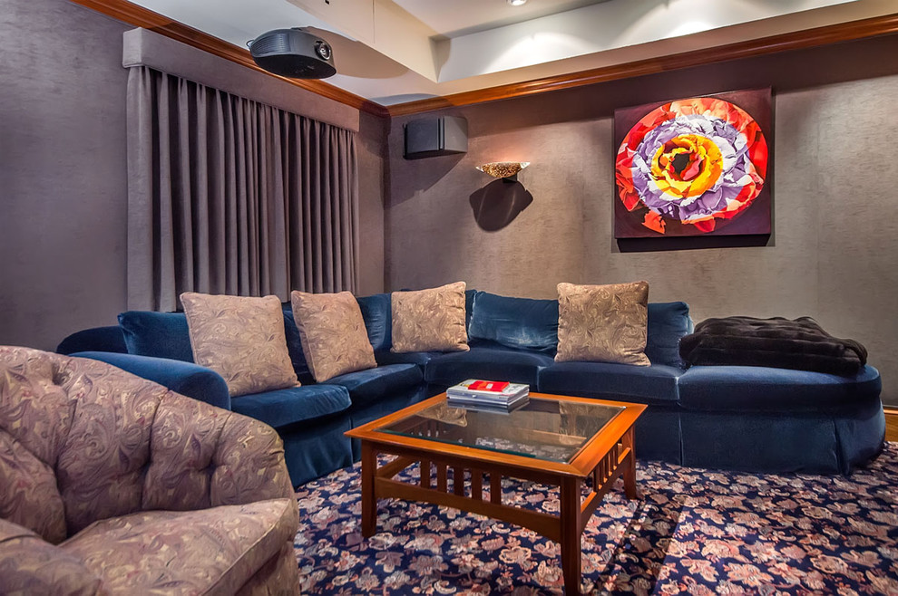 Trendy home theater photo in San Francisco