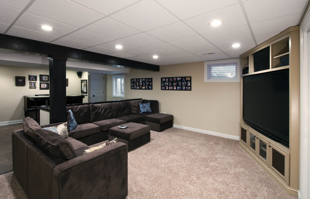 Example of a trendy home theater design in Chicago