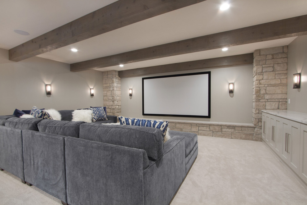 Photo of a contemporary home cinema in Omaha.