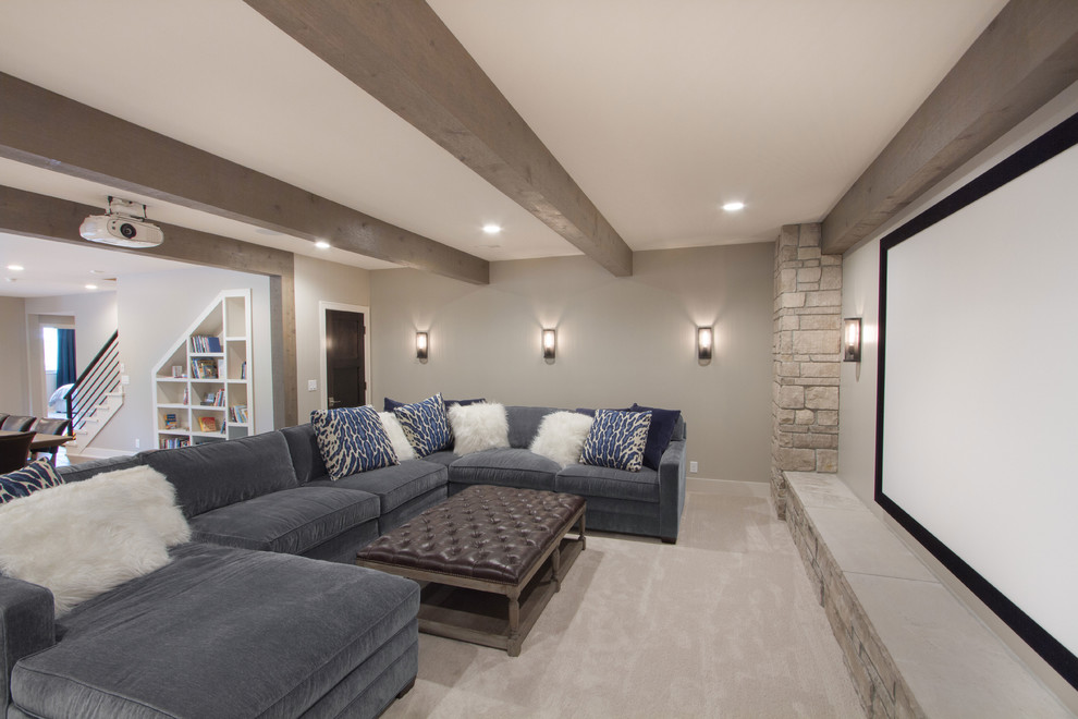 Inspiration for a contemporary home theater remodel in Omaha