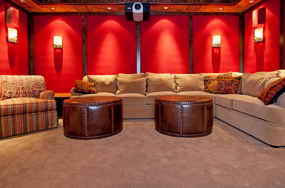 Basement Lodge Rustic Home Theater Nashville by Carpenter