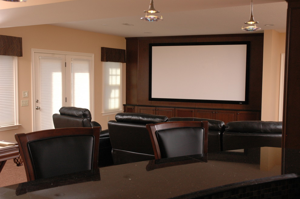 Basement With Bar, Theatre and Workout Room Traditional Home