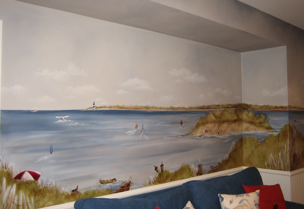 beach mural in Lake Geneva, Wi. - Beach Style - Home Theater - Other