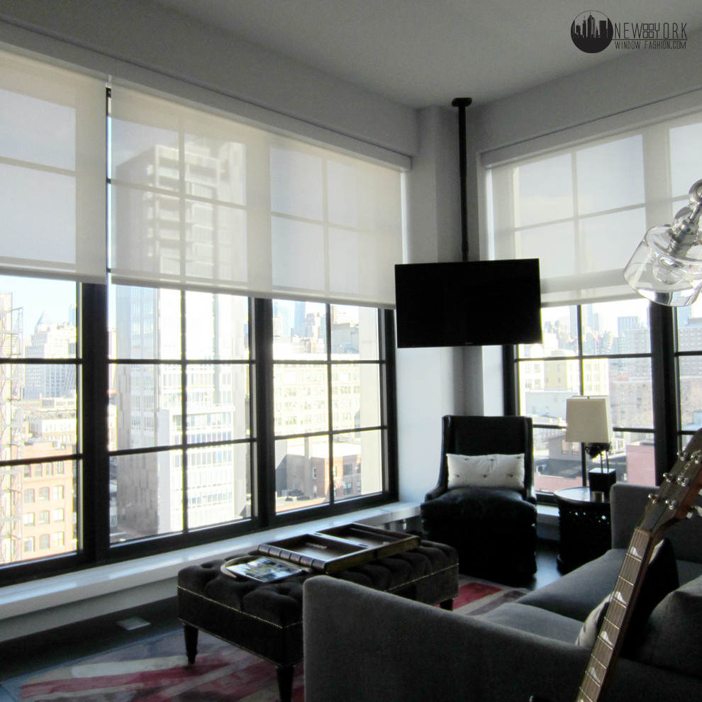 Bedroom automated shades Modern Home Theater New York by New
