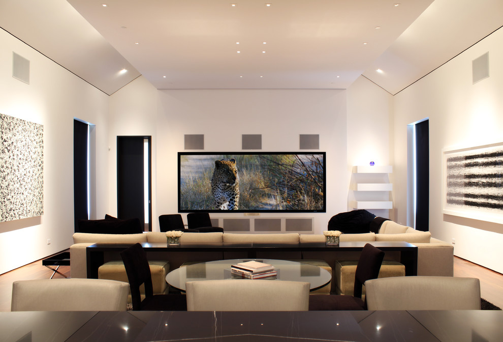 Design ideas for a contemporary home cinema in Los Angeles.