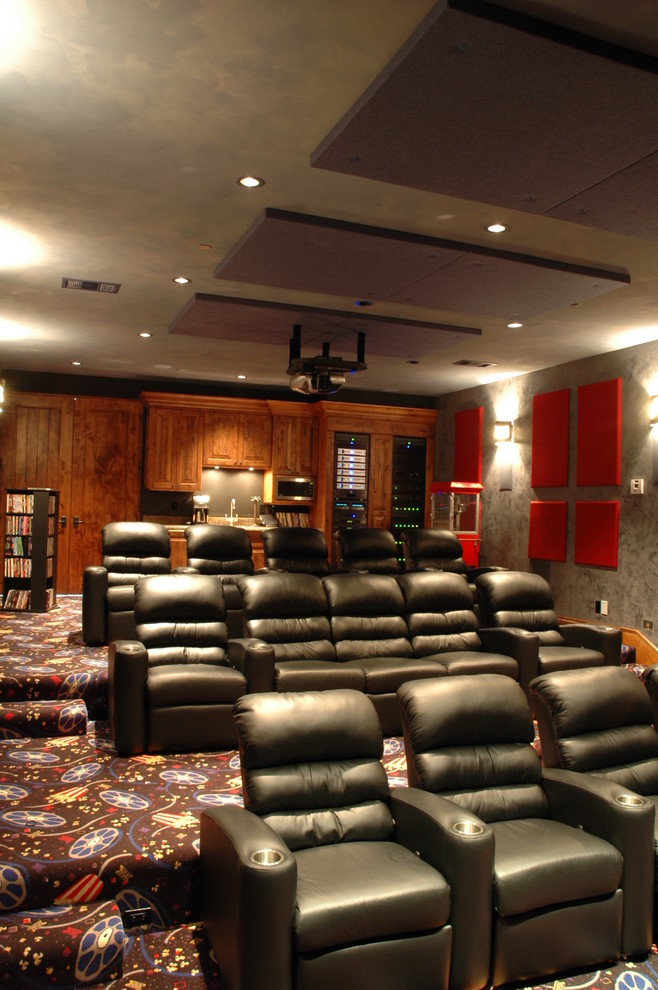 This is an example of a mediterranean home cinema in San Diego.