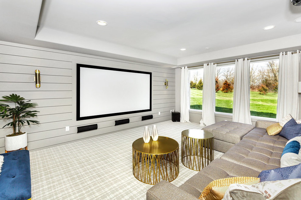 Example of a transitional home theater design in Kansas City