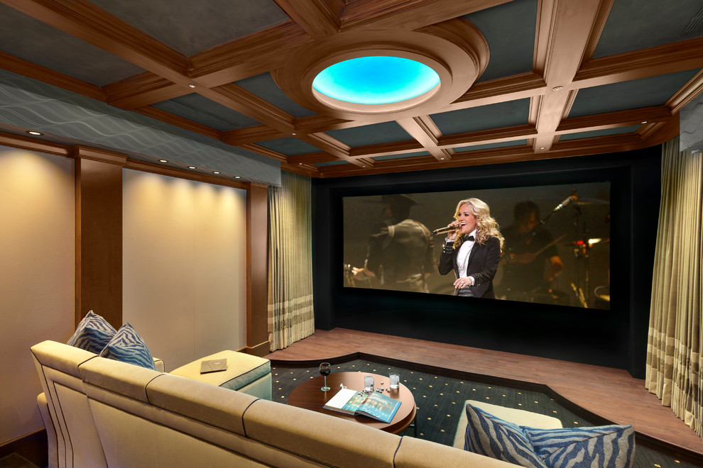 Design ideas for a classic home cinema in New York.