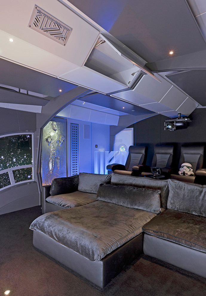Example of an eclectic home theater design in Los Angeles