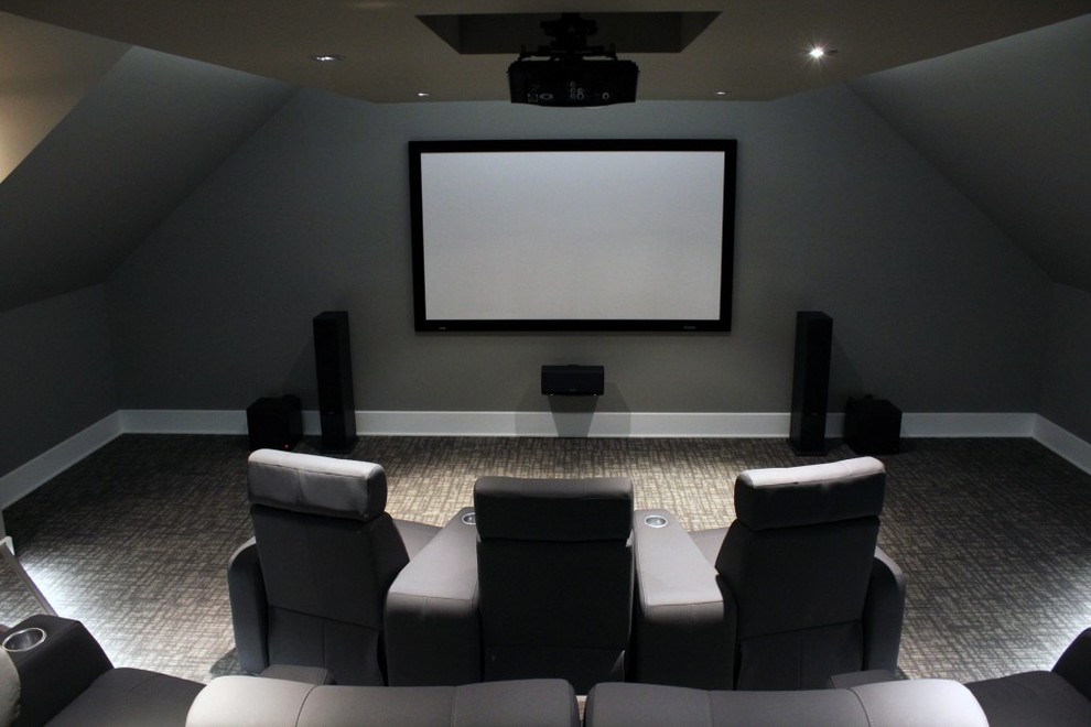 Trendy home theater photo in Montreal