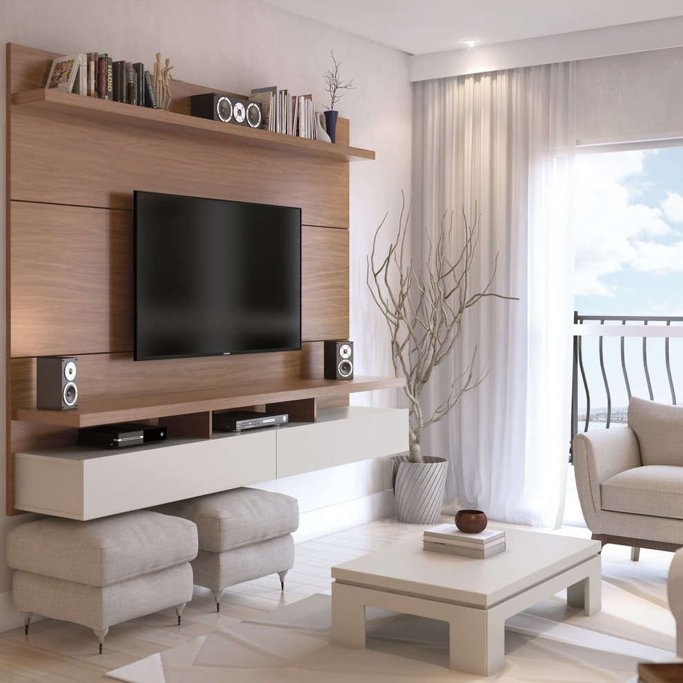 Idéer för funkis öppna hemmabior, med en väggmonterad TV