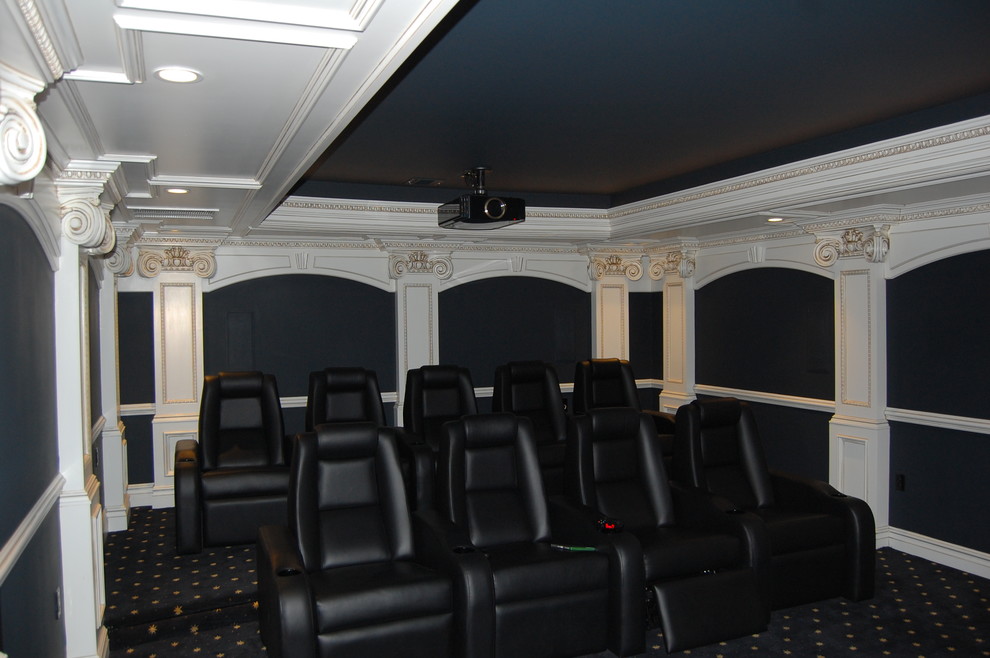 Inspiration for a victorian home theater remodel in New York