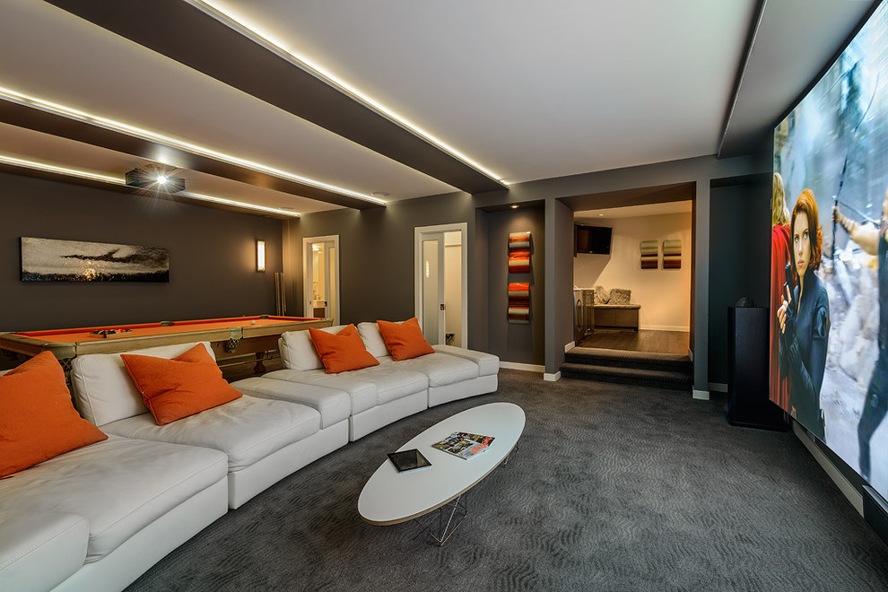 Example of a trendy home theater design in Vancouver