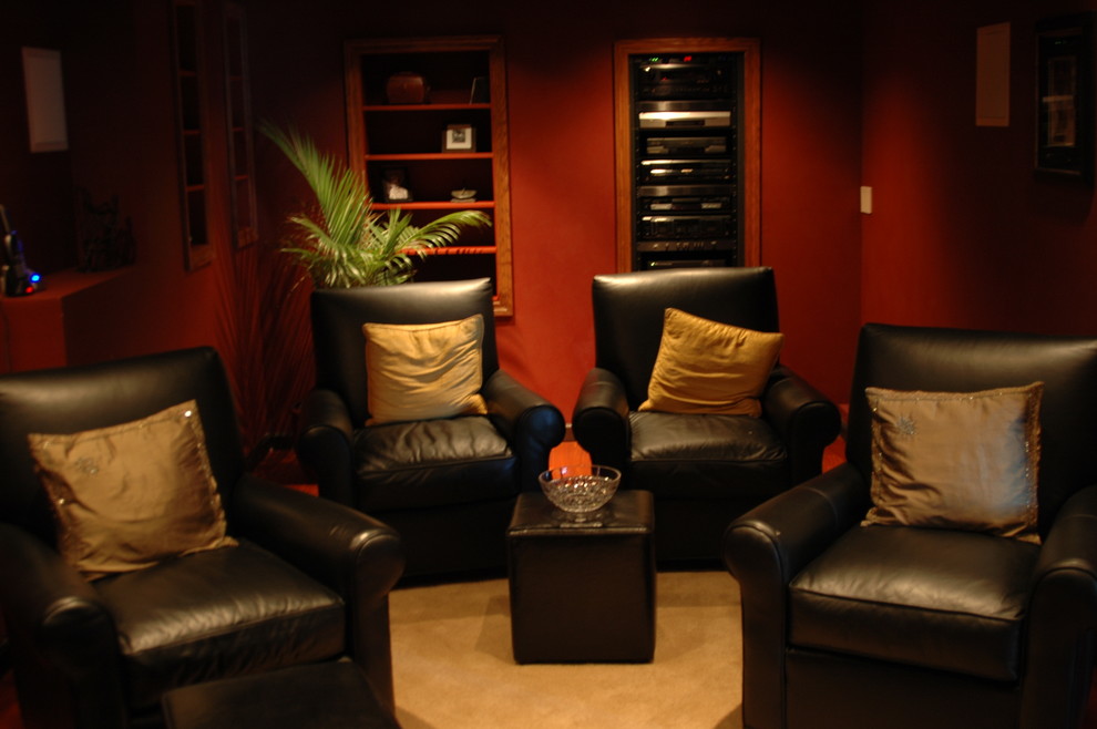 Example of a trendy home theater design in San Francisco