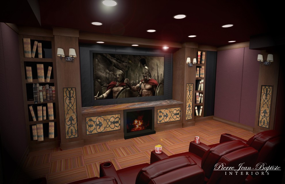 Cozy Home Theater with a fireplace Traditional Home Theater DC