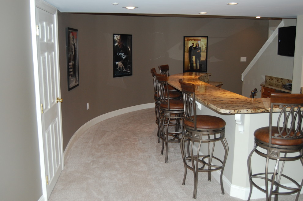 Curved Basement Bar Home Theater Philadelphia by TRS Designs, Inc