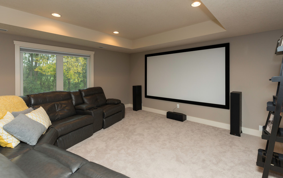 Example of an arts and crafts home theater design in Other