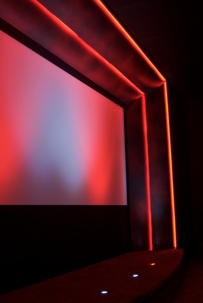 Photo of a contemporary home cinema in Louisville.