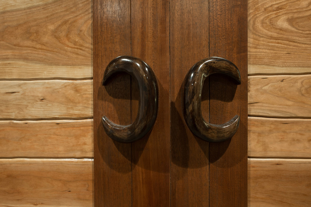 Custom Wood Barn Doors for Home Theater Transitional Home Theater