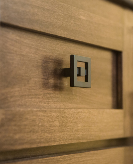 Detail of Hardware on Wet Bar in Home Theater Transitional Home