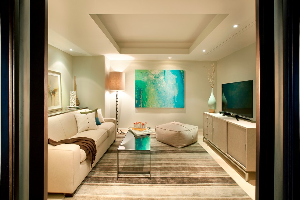 Inspiration for a modern home theater remodel in Miami
