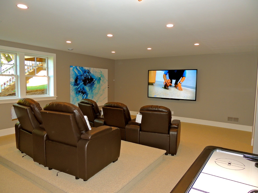 Example of a farmhouse home theater design in Minneapolis