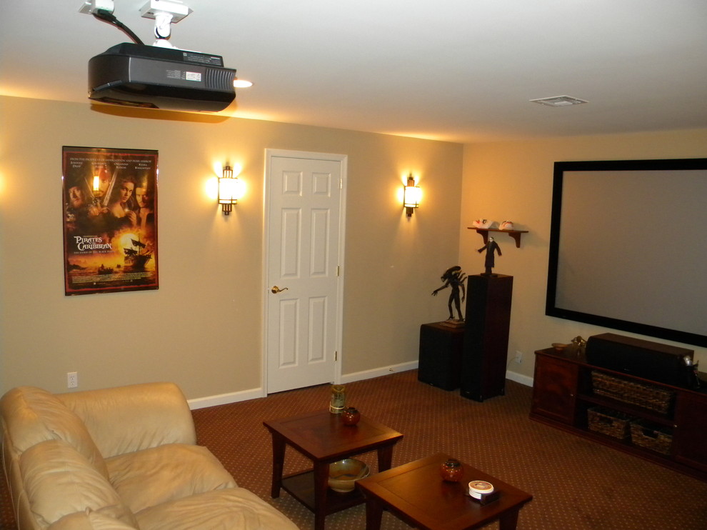 Inspiration for a contemporary home theater remodel in Philadelphia