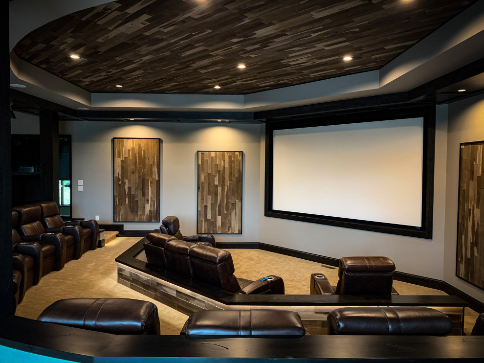 Design ideas for a modern home cinema in Cleveland.