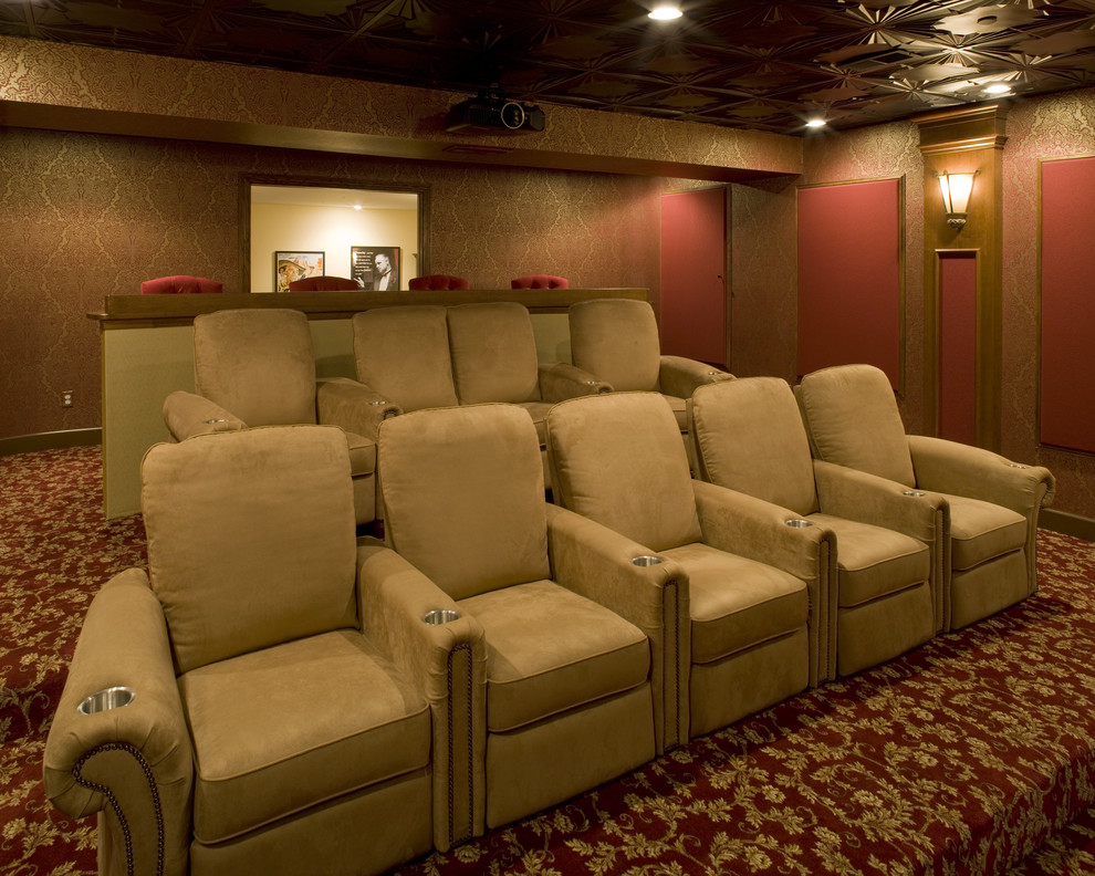 Elegant home theater photo in Philadelphia with a projector screen