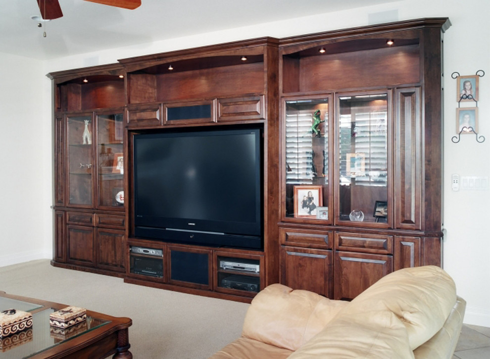 Inspiration for a transitional home theater remodel in Orange County