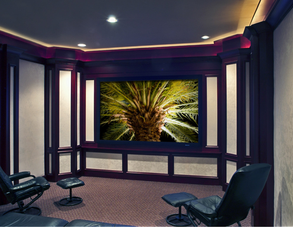 Trendy home theater photo in Seattle