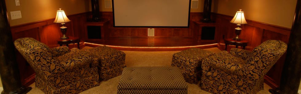 Design ideas for a traditional home cinema in Baltimore.