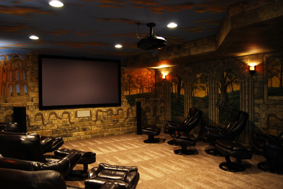 Example of an eclectic home theater design in DC Metro